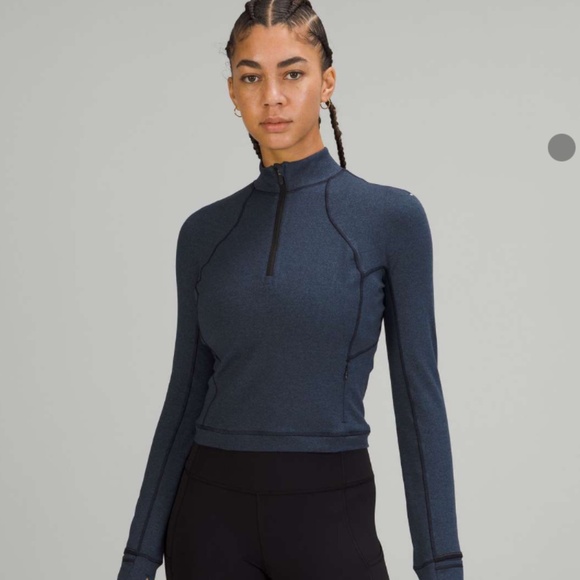 Lululemon Rulu Cropped Half-Zip (M) (Heathered True Navy / Black) (2022) - Picture 1 of 8